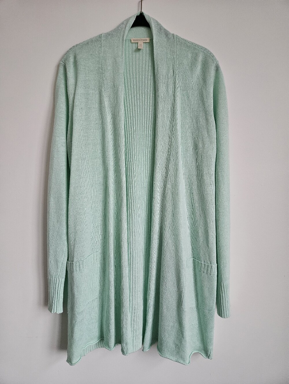 Eileen Fisher 100% Linen Open Front Cardigan Sweater Large Seafoam Green NWOT